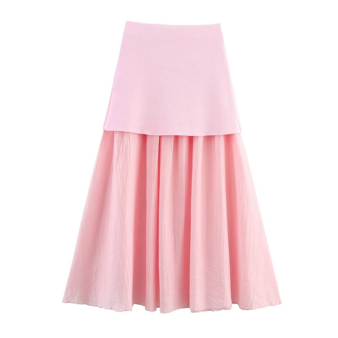Damen Zweilagiger Chiffon-Maxirock mit glattem Hüftbesatz und A‑Linien‑Fall Drune