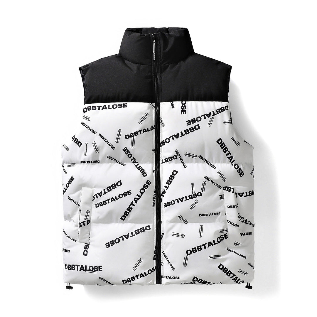 Herren Gepolsterte Steppweste mit hohem Kragen Allover-Logoprint & Kordelzugsaum Drune