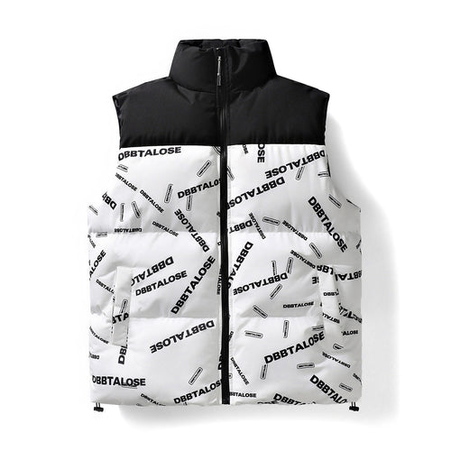 Herren Gepolsterte Steppweste mit hohem Kragen Allover-Logoprint & Kordelzugsaum Drune