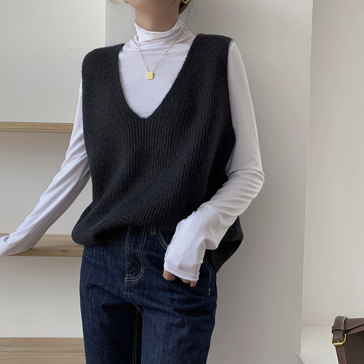 Damen Strickweste mit modernem V-Ausschnitt und feiner Textur Drune