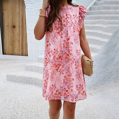Damen Freizeitliches Blumenmuster Sommerkleid mit Rüschendetails Drune