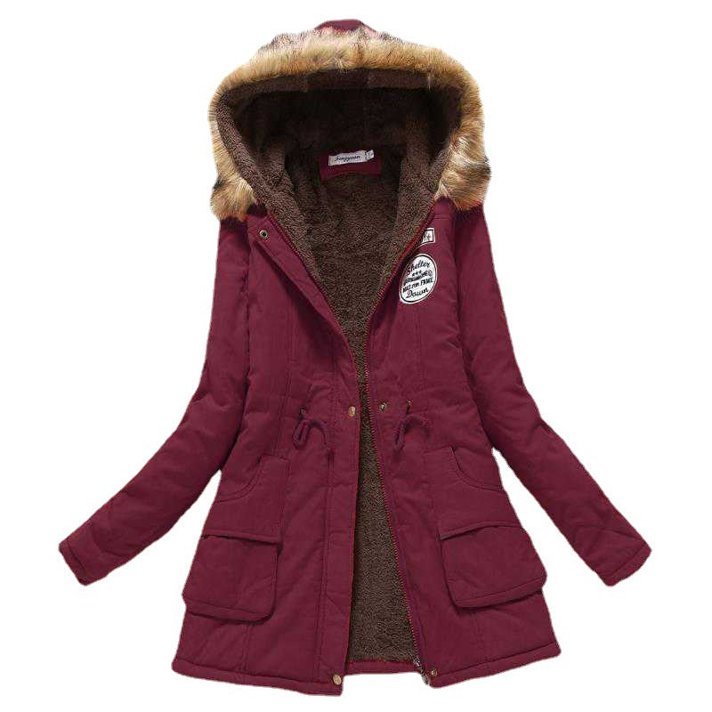 Damen nan taillierter Steppparka mit Teddyfutter, Kunstfellkapuze und aufgesetzten Taschen Drune
