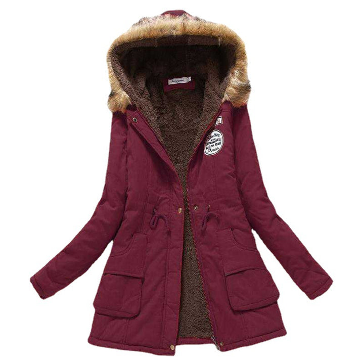 Damen nan taillierter Steppparka mit Teddyfutter, Kunstfellkapuze und aufgesetzten Taschen Drune