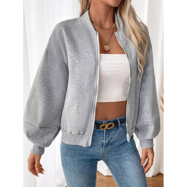 Damen sportliche Sweatjacke mit voluminösen Ärmeln und hohem Kragen Drune