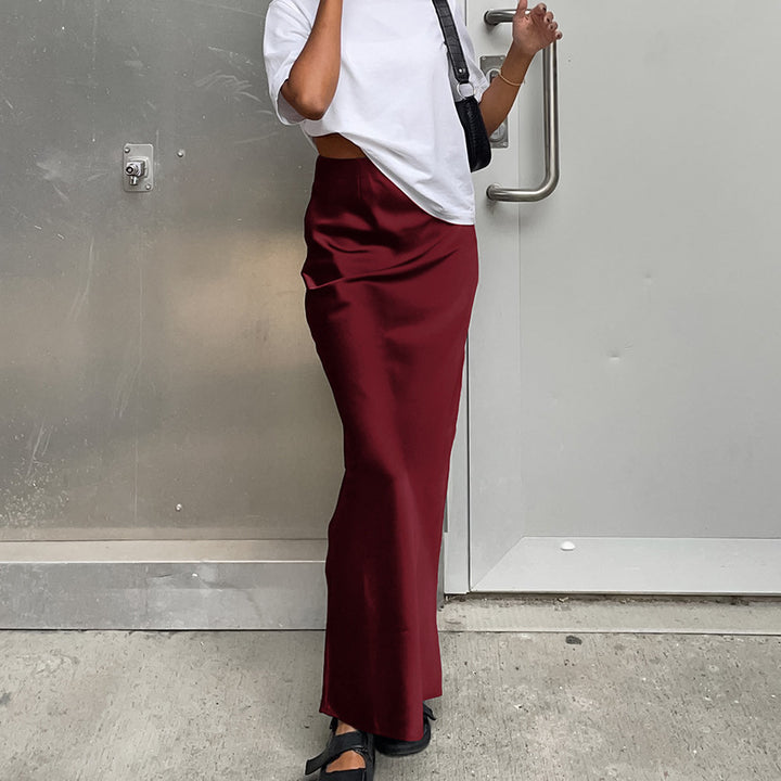 Damen Maxirock mit fließendem Satin-Finish und seitlichem Schlitz Drune