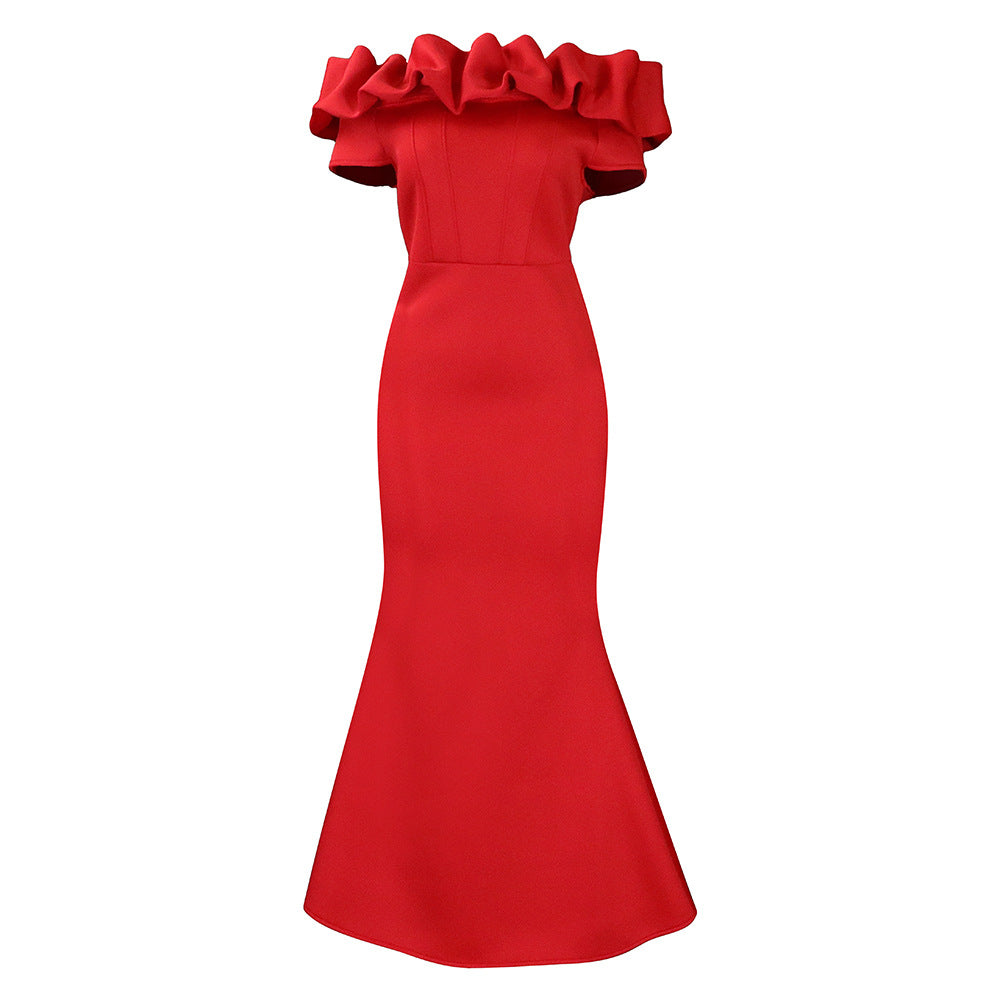 Damen Elegantes Wickelkleid mit voluminösem Kragen Drune