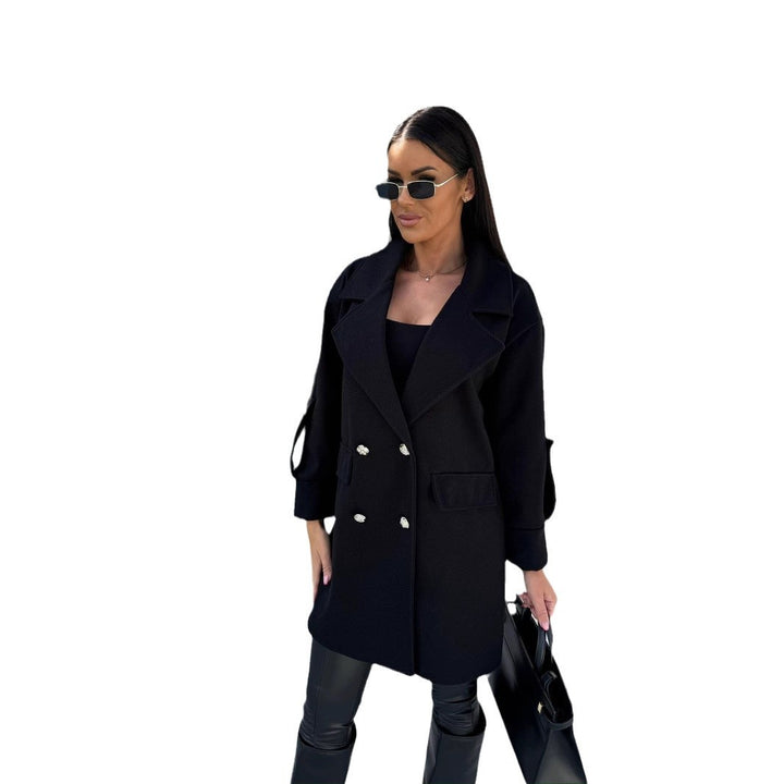 Damen eleganter Oversized-Mantel mit doppelter Knopfleiste und großen Taschen Drune
