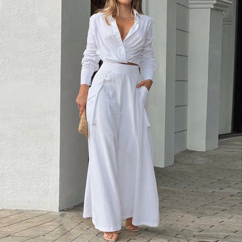 Damen Weite Palazzo-Hose mit extra weitem Bein, hoher Taille und Eingrifftaschen Drune