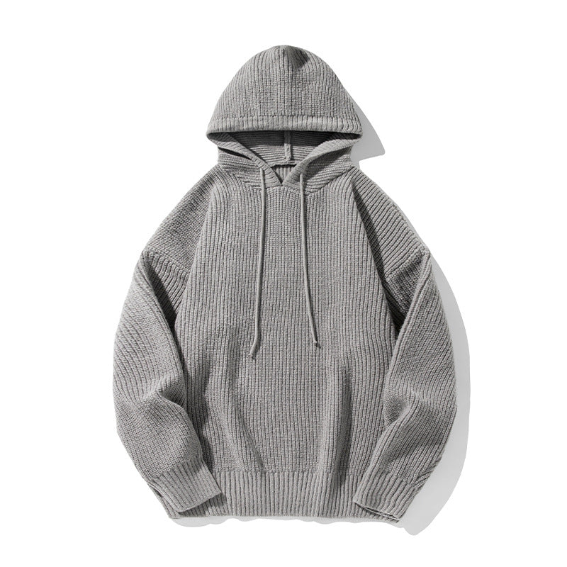 Unisex Grobgestrickter Oversize Kapuzenpullover mit Rippbündchen und Tunnelzug Drune