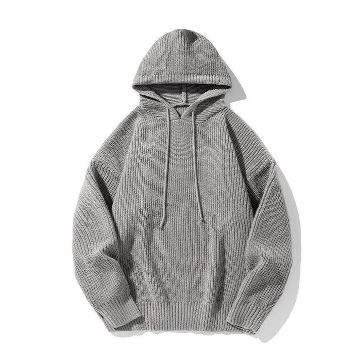 Unisex Grobgestrickter Oversize Kapuzenpullover mit Rippbündchen und Tunnelzug Drune