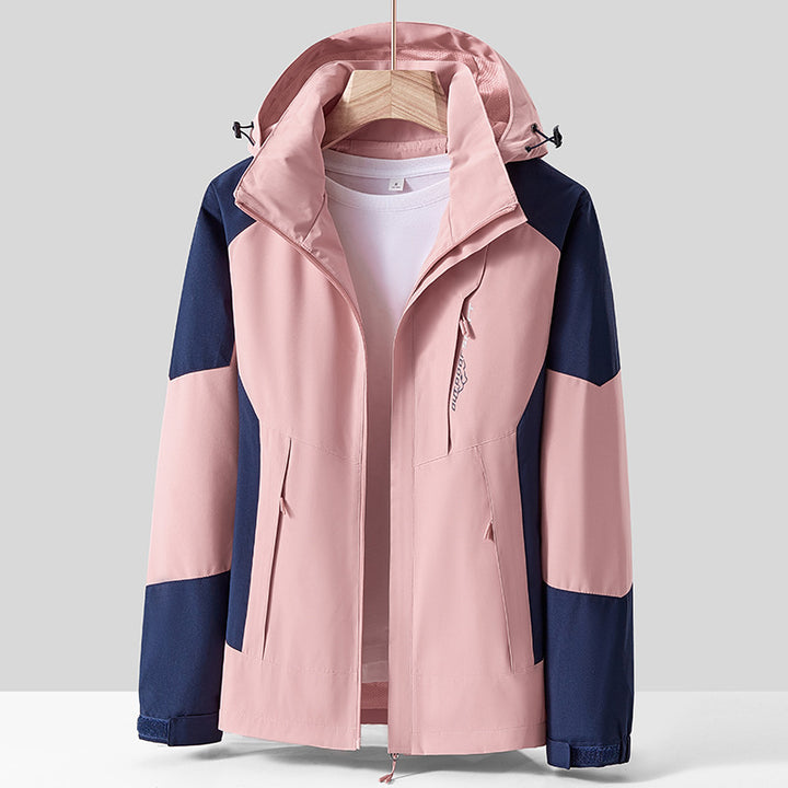 Unisex Atmungsaktive Softshell-Outdoorjacke im Colorblock-Design mit regulierbarer Kapuze und verdecktem Zweiwege-Reißverschluss Drune
