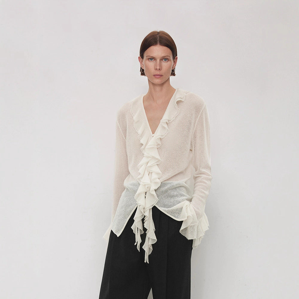 Damen Strickpullover mit Rüschenverzierung Drune