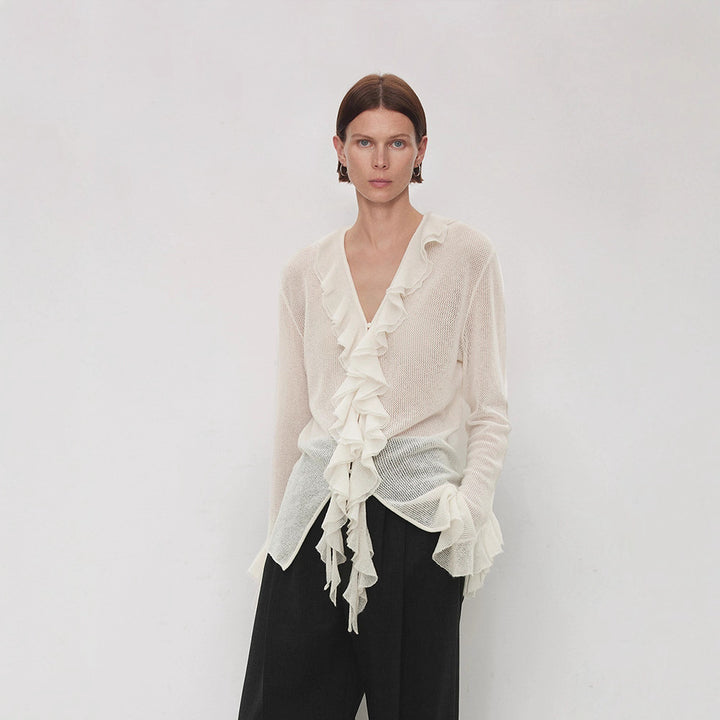 Damen Strickpullover mit Rüschenverzierung Drune