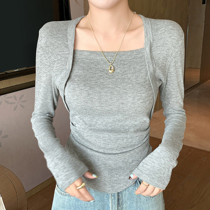 Damen Elegantes Langarmshirt mit quadratischem Ausschnitt Drune