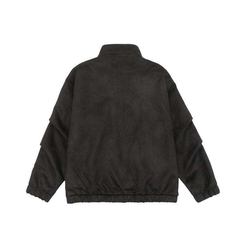 Unisex Kurzgeschnittene Stehkragen-Fleecejacke mit verdeckter Druckknopfleiste Drune
