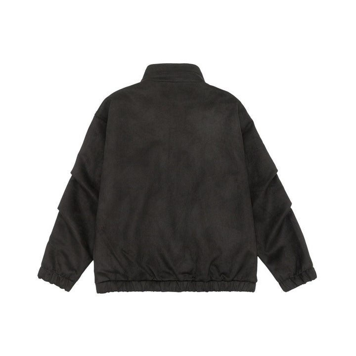 Unisex Kurzgeschnittene Stehkragen-Fleecejacke mit verdeckter Druckknopfleiste Drune