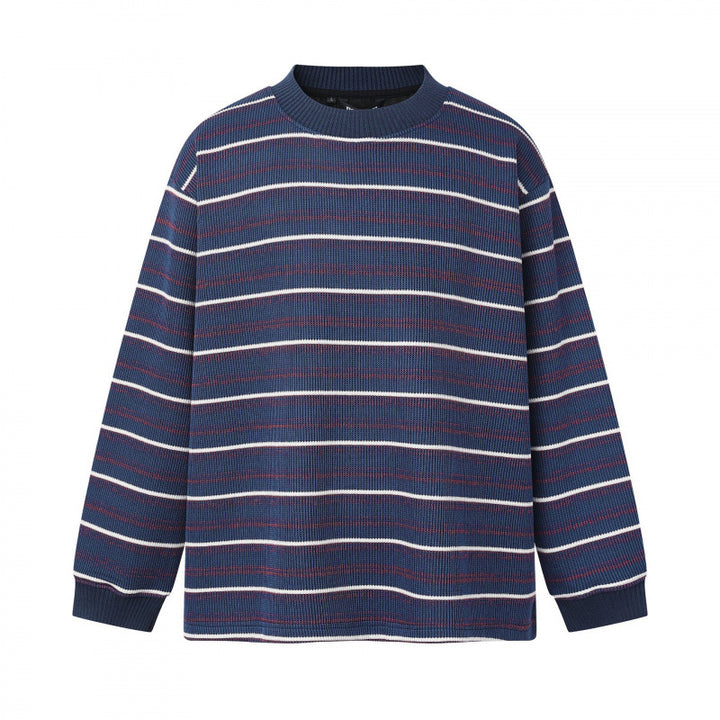 Unisex Feinstrickpullover im Boxy-Schnitt mit Rundhals und maritimen Streifen Drune