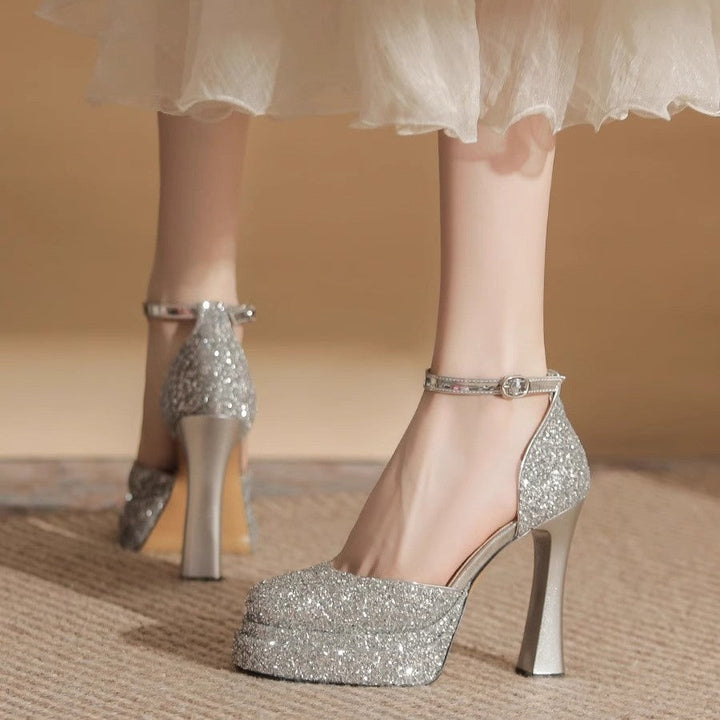 Damen Glitzernde Plateau-Pumps mit elegantem Knöchelriemen Drune