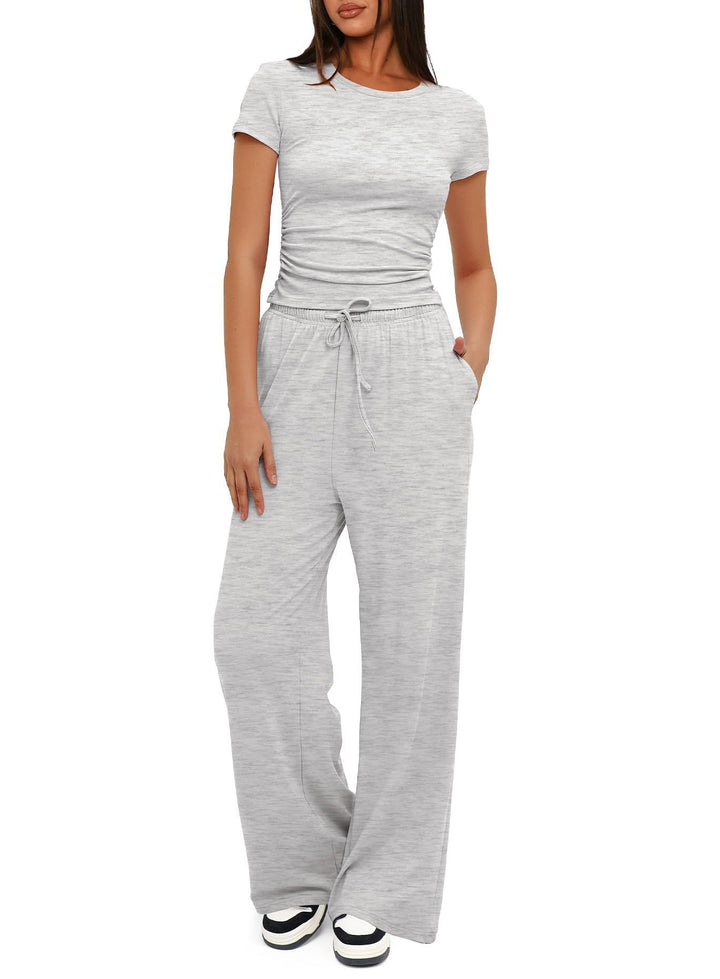 Damen Lässiges Lounge-Set mit weitem Oberteil und bequemen Hosen Drune