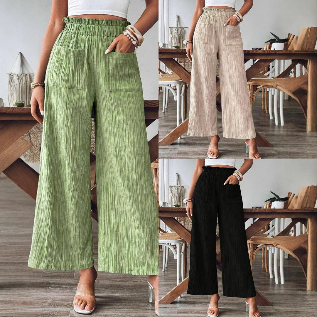 Damen Weitgeschnittene Leinenhose mit elastischem Bund und praktischen Taschen Drune