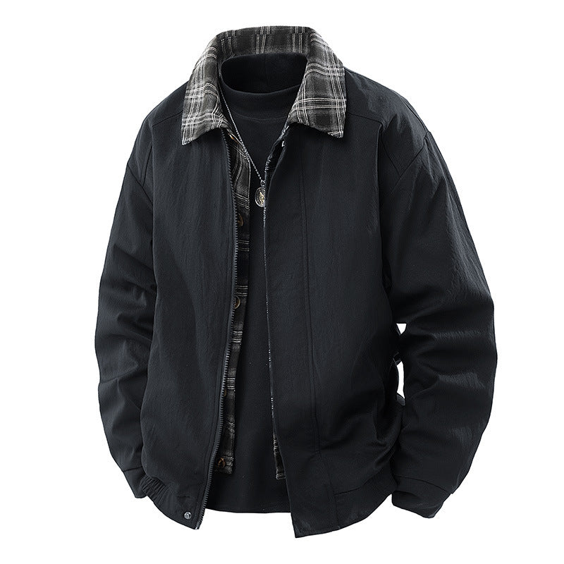 Herren Lässige Layering-Übergangsjacke mit karierter Innenlage und Reißverschluss Drune