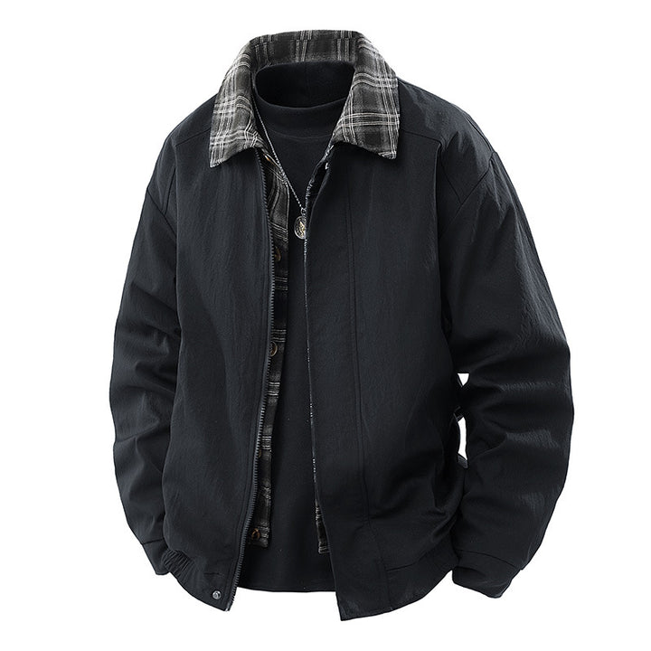 Herren Lässige Layering-Übergangsjacke mit karierter Innenlage und Reißverschluss Drune