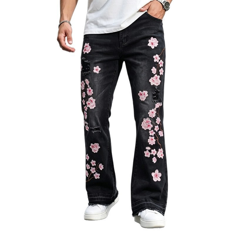 Herren Jeans mit floralen Stickereien Drune