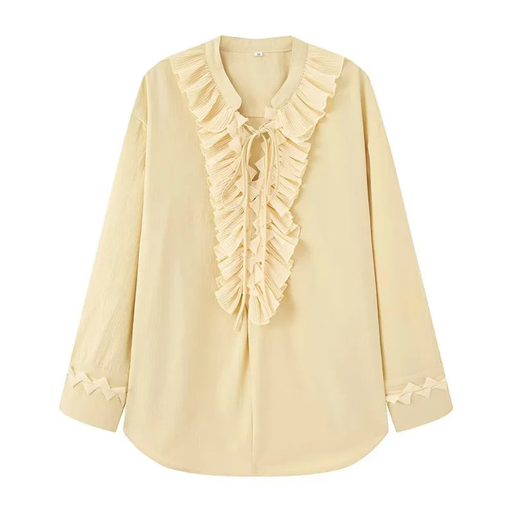 Damen nan Rüschenbluse mit Neck-Tie, plissierten Volants vorn und legerer Longline-Silhouette Drune