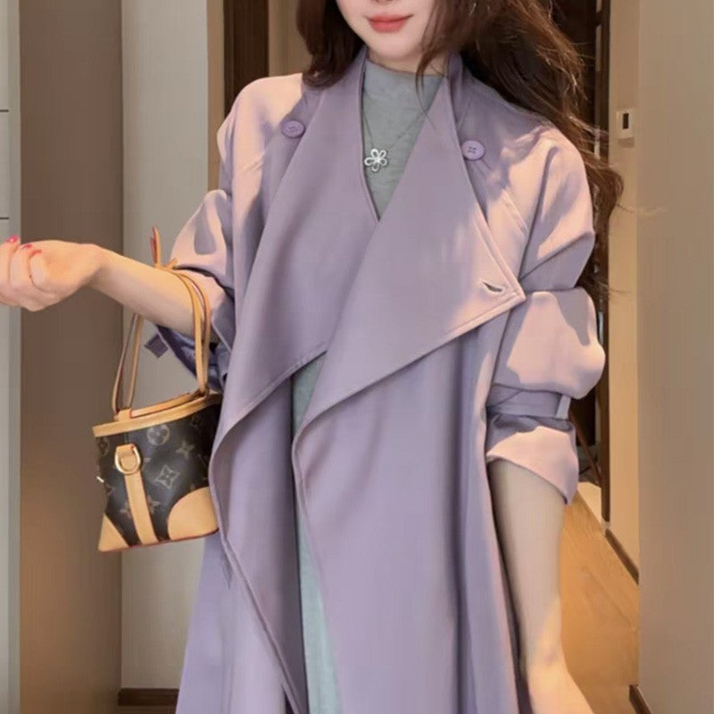 Damen Oversized Wickelmantel mit asymmetrischem Schnitt und verstellbaren Manschetten Drune