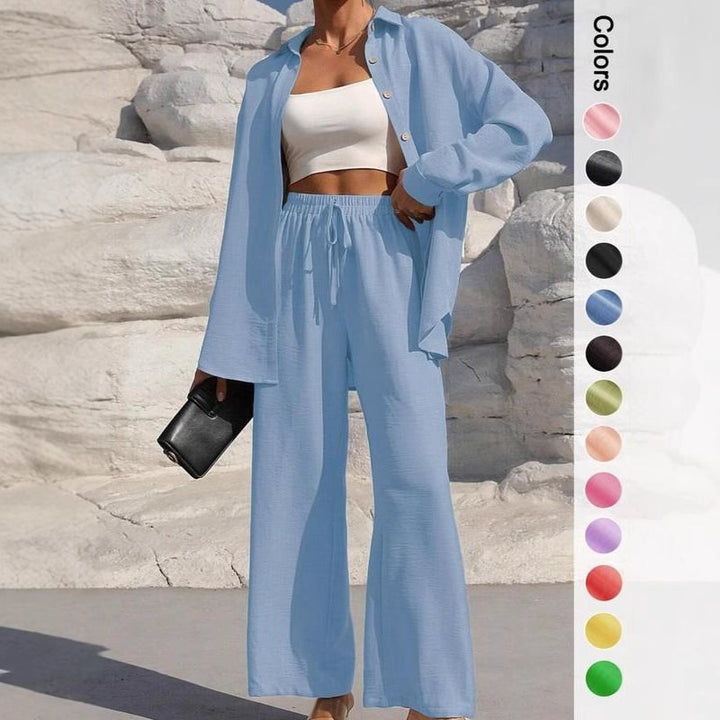 Damen lässiger Satin-Loungewear-Anzug mit weitem Schnitt und nachhaltigem Stoff Drune