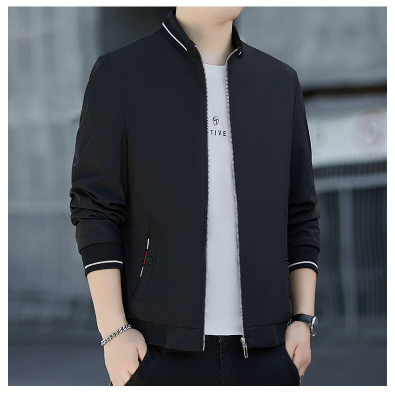 Herren Minimalistische Softshell-Bomberjacke mit Stehkragen und Kontraststreifen-Bündchen Drune