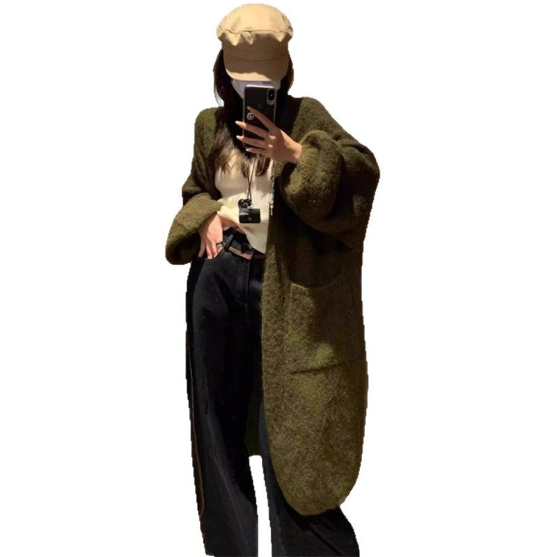 Damen Fluffige Strickjacke mit großen Taschen und weitem Schnitt Drune