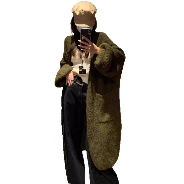 Damen Fluffige Strickjacke mit großen Taschen und weitem Schnitt Drune