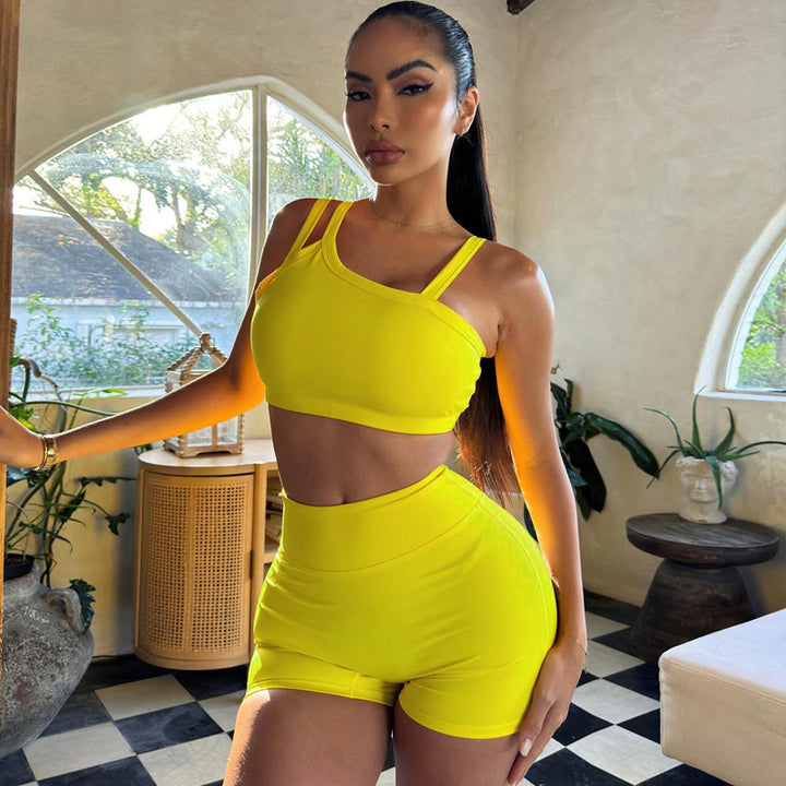 Damen Sportliches Crop-Top und High-Waist Short Set Drune