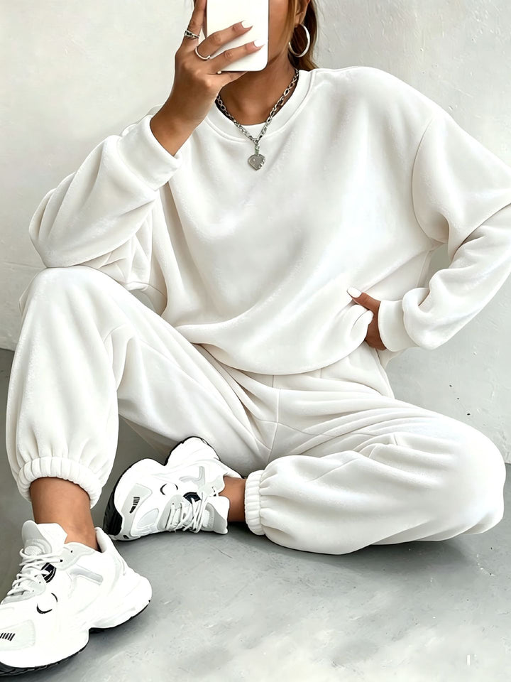 Damen Oversize Samt-Jogginganzug mit Rundhalsausschnitt und elastischen Bündchen Drune