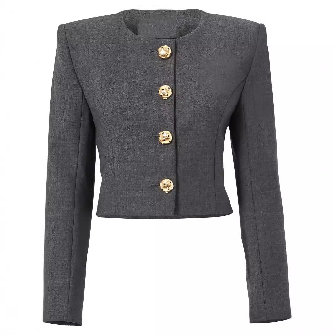 Damen Zweiteiliger Tailoring-Anzug Kurzblazer mit markanter Schulter und hochtaillierter Palazzohose Drune