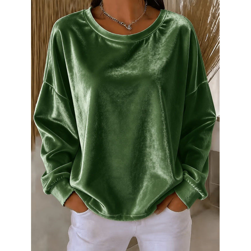 Damen Samt-Oversize-Sweatshirt mit Rundhalsausschnitt und eingesetzter Schulter Drune