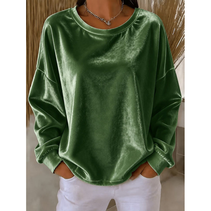 Damen Samt-Oversize-Sweatshirt mit Rundhalsausschnitt und eingesetzter Schulter Drune