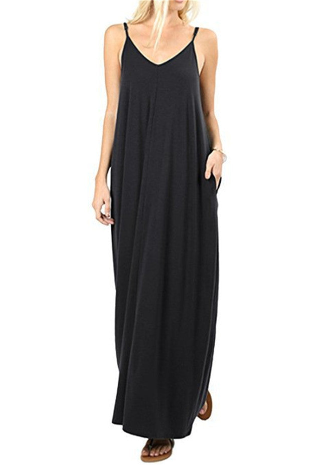 Damen Maxikleid mit spaghettiträgern und praktischen seitlichen Taschen Drune