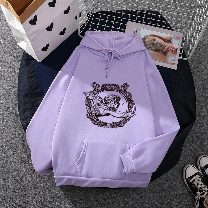 Unisex nan lässiger Kapuzenpullover mit Vintage-Ornamentdruck, Kängurutasche und doppellagiger Kapuze Drune