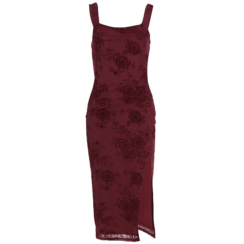 Damen Figurbetontes Kleid mit Spitzenmuster und Schlitz Drune