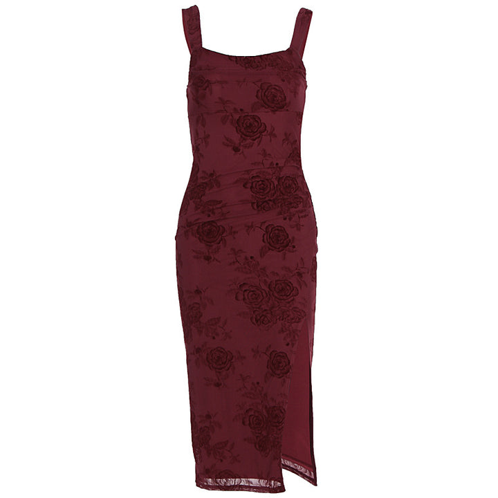 Damen Figurbetontes Kleid mit Spitzenmuster und Schlitz Drune