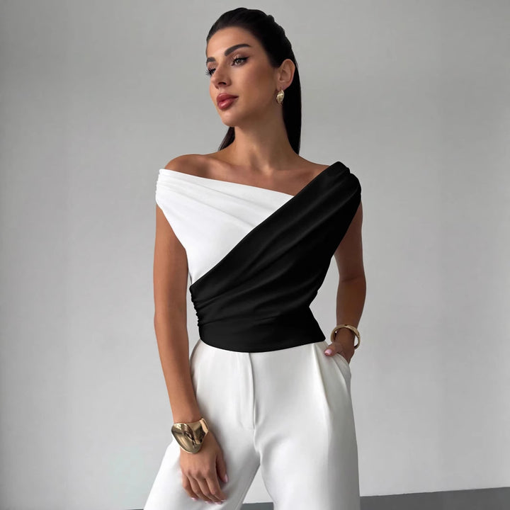Damen nan elegantes asymmetrisches Drapiertop mit überkreuzter Vorderpartie und figurbetonter Taille Drune