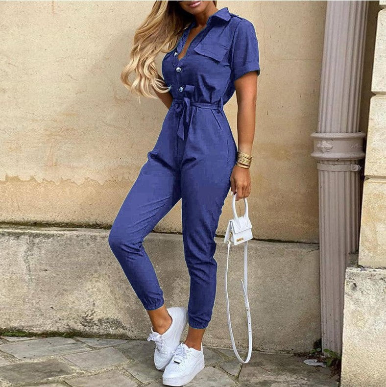 Damen Modischer Jumpsuit mit tailliertem Schnitt und praktischen Taschen Drune