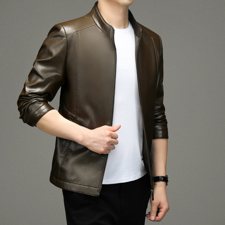 Herren Kunstlederjacke mit modernem Stehkragen und sportlichem Design Drune