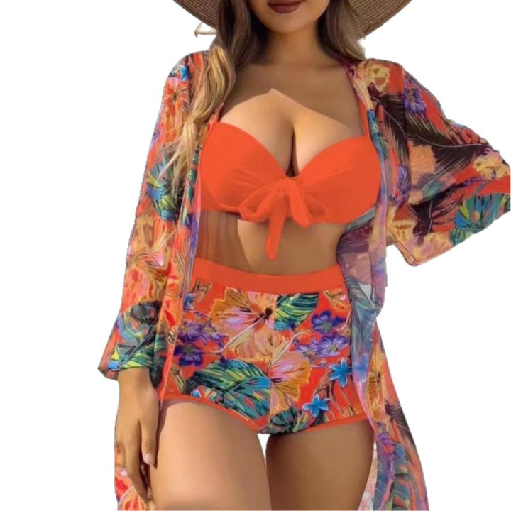 Damen Hochtailliertes Bikini-Set mit floralem Design und Bändchen Drune