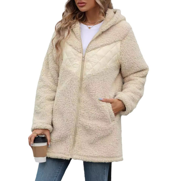 Damen Plüschige Kapuzenjacke mit Diamantsteppung und seitlichen Eingrifftaschen Drune