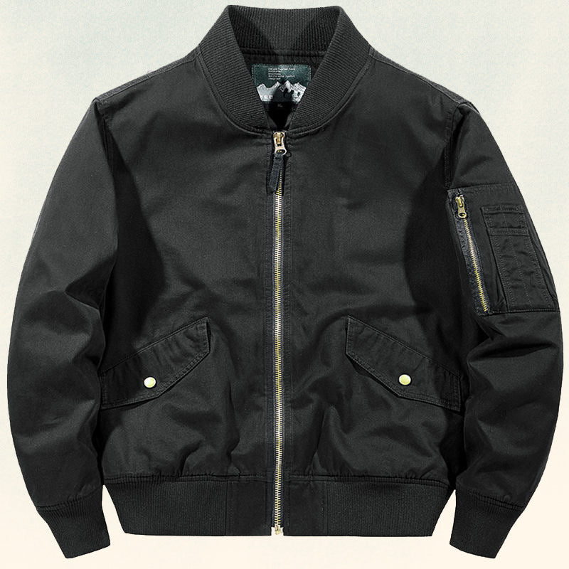 Herren Robust verarbeitete Canvas‑Bomberjacke mit Rippbündchen, Pattentaschen und Ärmelfach Drune