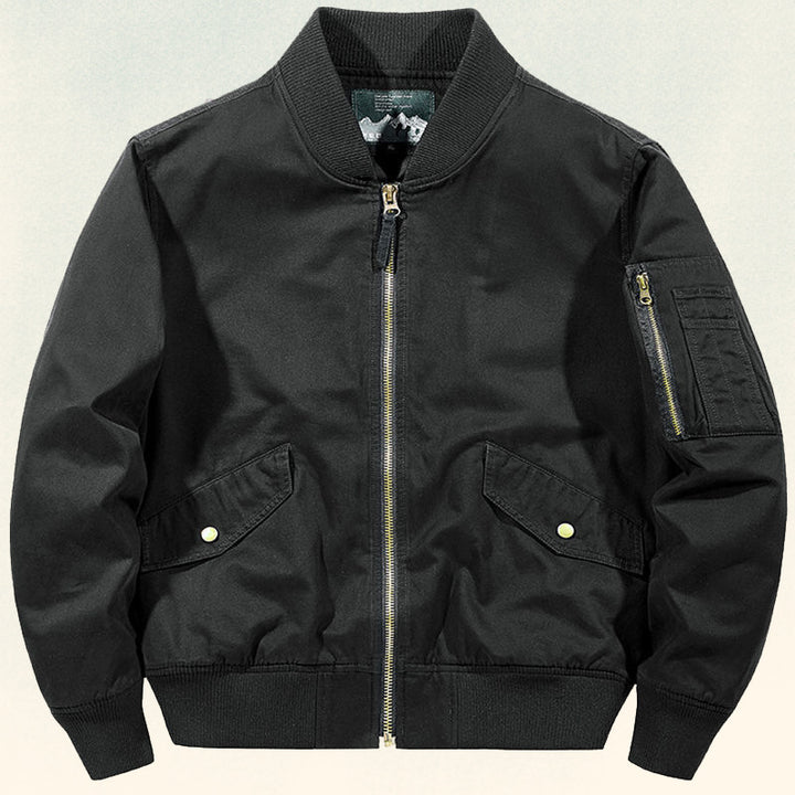 Herren Robust verarbeitete Canvas‑Bomberjacke mit Rippbündchen, Pattentaschen und Ärmelfach Drune