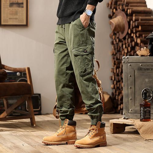 Herren Tapered-Cargo-Jogger aus Baumwoll-Twill mit elastischem Tunnelzugbund, Klapp-Utility‑Taschen und Knöchelreißverschlüssen Drune